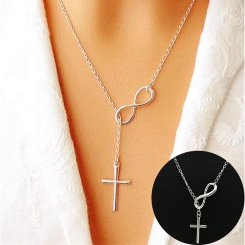 Stainless Steel Infinity Charm Cross Pendant Womens Jewelry Necklace Gift