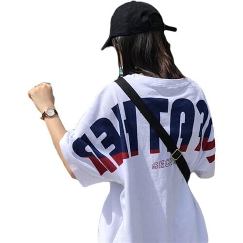 Casual Lady Funny T-shirt Loose Letter Summer Half Sleeve Round Neck Tops Tee Shirt