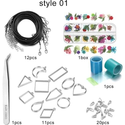 Silicone Casting Molds Tool Set Dried Flower/Geometric Hollow Pendant/Chain For Epoxy Resin Mould DIY Jewelry Making Accessories