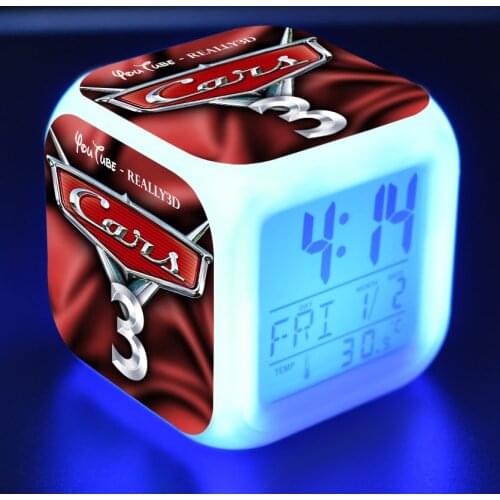 Disney Cars Story Lightning McQueen Kids Colorful Light LED Alarm Clock Anime Digital Electronic Clocks Boys Christmas Gifts
