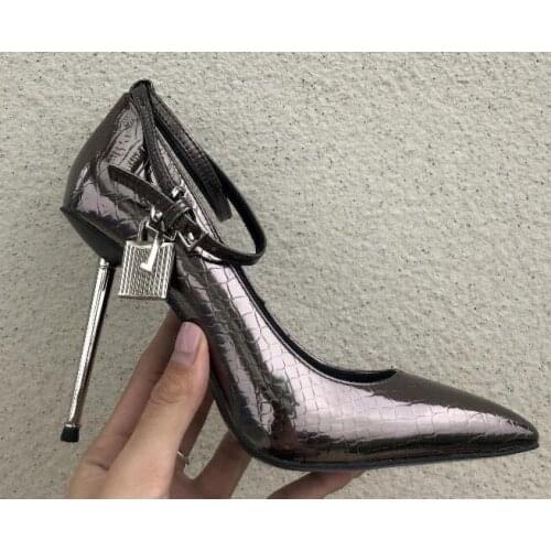 Fashion Pattern Leather Woman Pumps Slip on Solid Color and Snakeskin Pattern Ladies Party Shoe with Ankle Strap