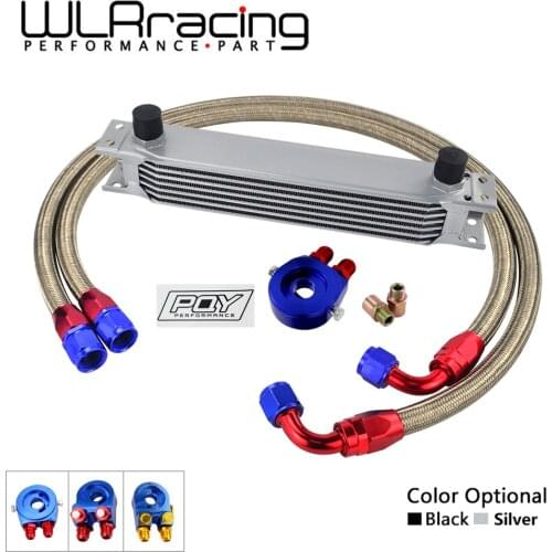 Universal Auto 7 Rows AN10 Engine Transmission Oil Cooler with Oil Filter Sandwich Adapter Stainless Steel Braided Hose