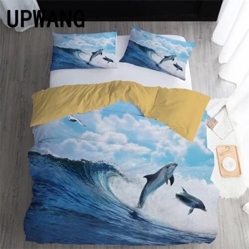 UPWANG 3D Bedding Set Sea Wave Ocean Printed Duvet/Quilt Cover Set Bedcloth with Pillowcase Bed Set Home Textiles
