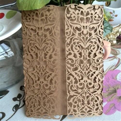 Vintage wedding invitations laser cut vine lace kraft retro