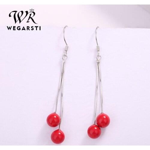 WEGARSTI Top Quality Red Carnelian Diamone Drop Earrings For Women 100% 925 Sterling Silver Fine Jewelry Rose Gold Earring Gift