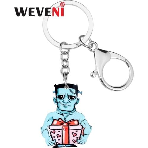 WEVENI Acrylic Halloween Horrifying Zombie Keychains Lightweight Box Keyring Jewelry For Women Men Fashion Gift Wallet Accessory