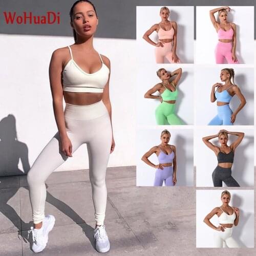 WOHUADI Womens Clothing Sport Bra Set Gym Workout Yoga Suit High Waist Leggings Tight Size Small Female Fitness Sportswear