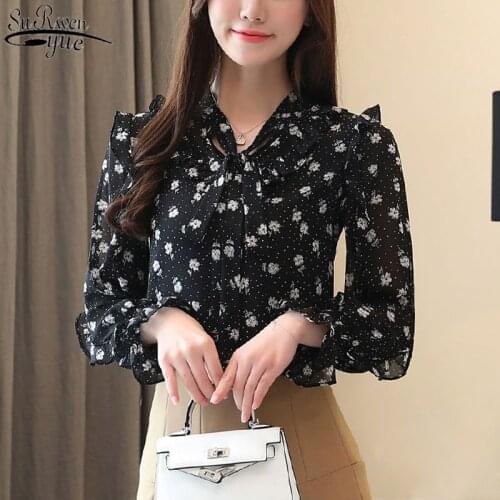 Elegant Bow Ruffle Tops Women Blouse Chiffon Blouses Autumn Fashion New Womens Long Sleeve Shirt Blusas Feminias Blouse 10532