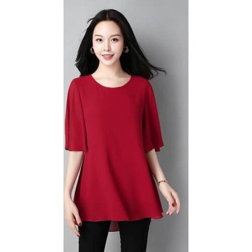 2020 Summer Women Chiffon Blouse 5XL Plus Size Chemise Femme O-neck half Sleeve office lady shirt Tops 6XL 7XL 8XL clothes