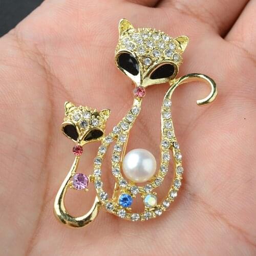Womens Super Cute Cat Filled Multi color White Pearl Brooch