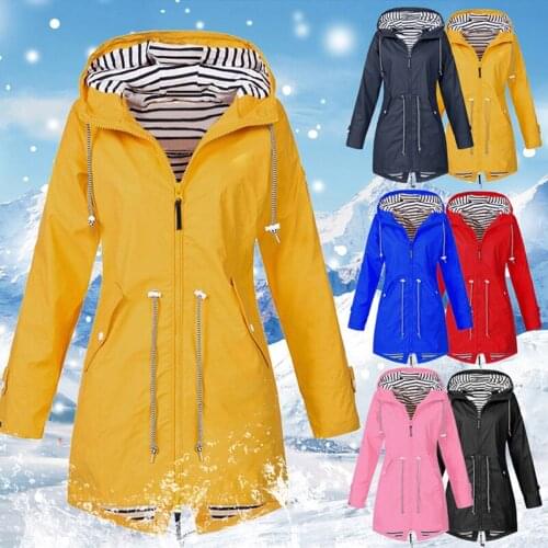 2020 Women Jacket Windbreaker Hiking Clothes Windproof Outdoor Coat Hooded Raincoat Famale Autumn And Winter Long Rain Coat