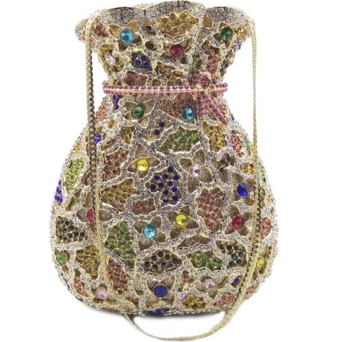 Yellow/Blue/Red Multicolored Rhinestone Crystal Vase Shape Women Evening Clutches Handbags Party Purse Ladies Small Prom Purses