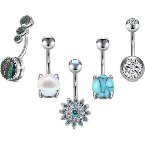 14G Belly Button Ring CZ Navel Belly Ring Piercing Crystal Surgical Steel Woman Body Jewelry Barbell Women Sexy Piercing Ombligo