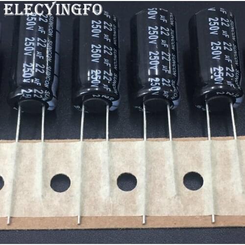 5pcs/50pcs 22uF 250V22uf SUNCON(SANYO) FH series 10x20mm 250V22uF Long Life High reliability Electrolytic Capacitor