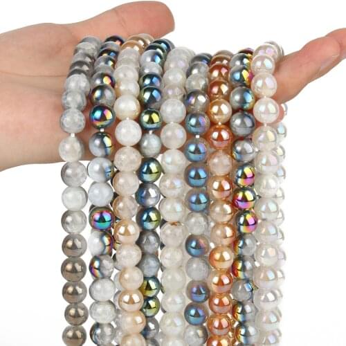 6 8 10mm Natural Dragon Vein Agates Beads Multicolor Plated Cracked Crystal Round Beads for Jewelry Making DIY Handmade Bracelet