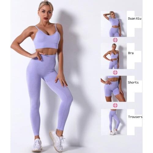Seamless Knitting Women Yoga Set Workout Sportswear Gym Clothing Fitness High Waist Crop Top Quick Drying Leggings Sports Suits