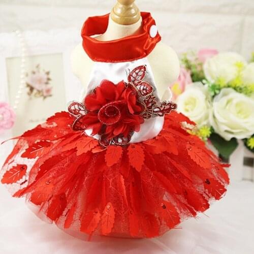 Shiny Tree Leaves Mesh Princess Dog Dress Supplies Small Pet Skirt Summer Pet Cats Clothes Red Purple Jackets Big Dogs Dress