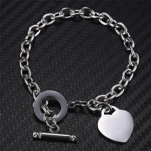 Fashion Women Stainless Steel Love Heart Bracelet Chain Bangle Jewelry Gift