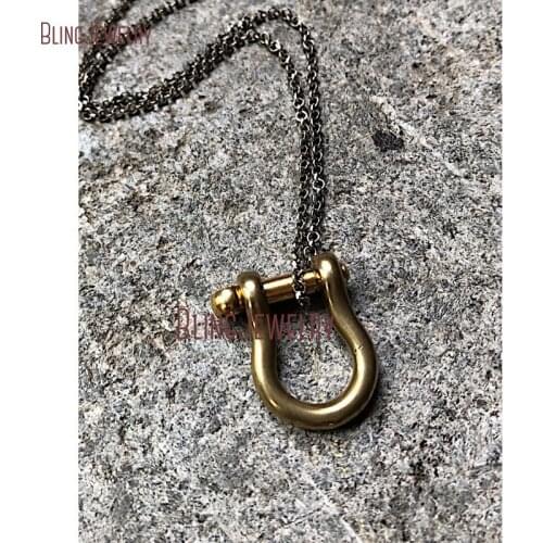 Gunblack Chain Brass Anchor Screw Lock Pendant Necklace NM29003