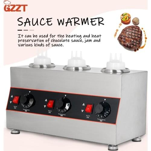 GZZT Sauce Warmer Machine Electric Chocolate Jam Heater 1/2/3 Bottles Stainless Steel Commercial Chocolate Heater Salad Ketchup