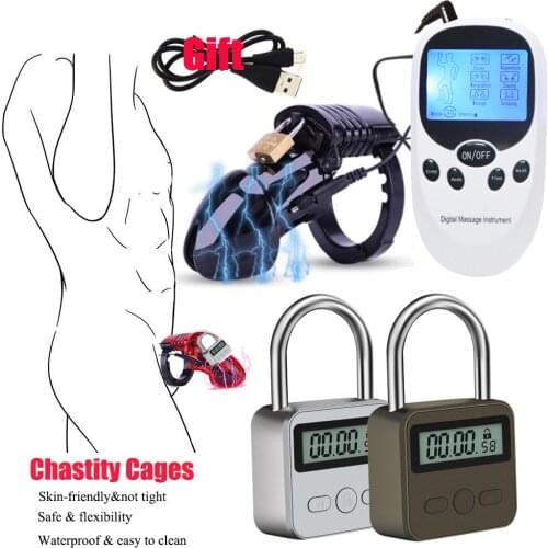 Electric Shock CB6000 Cock Cage Sex Ball Stretcher SM Bondage Timer Lock Chastity Belt Penis Ring Male Electro Stimulate Sex Toy