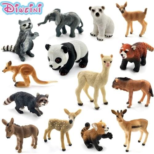 Simulation forest wild Panda Elephant Raccoon Kangaroo Alpaca Deer Bear Donkey Wildebeest plastic animals mini figure model toys