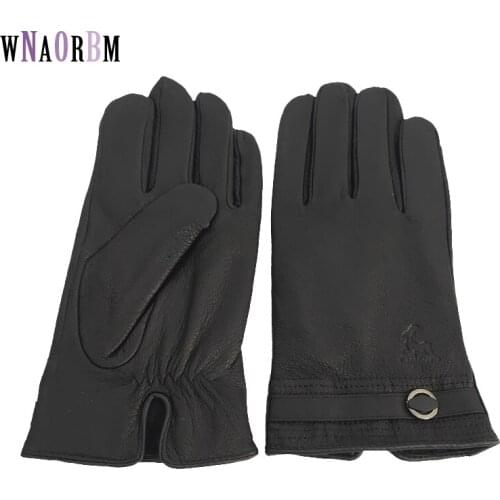 New design leather gloves with deer skin pattern mens warm soft sheepskin gloves black outdoor sports riding Mittens