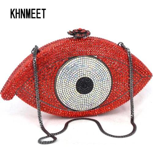 Red Women Clutch Bag Crystal eye Lady Clutches Elegant Shinny Rhinestones Evening Diamond Bags Wedding Purses Wholesale SC023