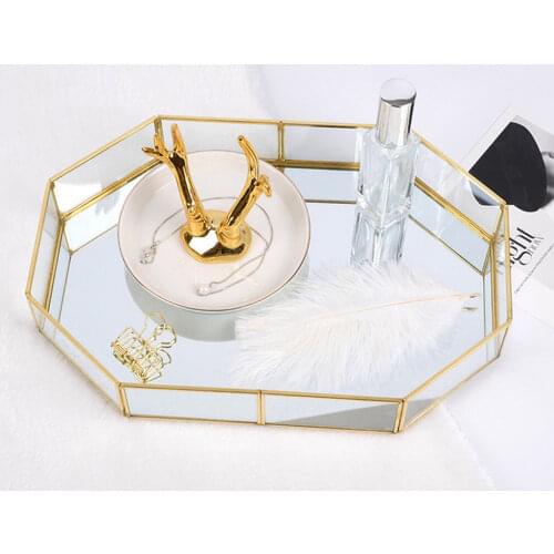 Home Kitchen Decor Glasses Storage Tray Gold Rectangle Makeup Organizer Tray Jewelry Holder Dessert Plate Jewelry Display