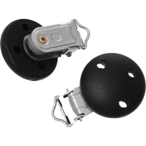 LF 5Pcs Black Wooden Metal Baby Pacifier Clips Solid Color Holders Cute Infant Soother Clasps Holders Accessories Diy Tool