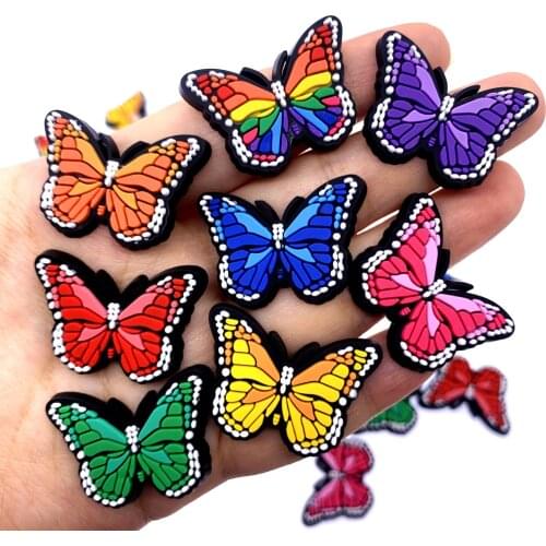 Hot 1PCS Butterfly Icon Silicon Shoes Charms Cartoon Animal Croc Accessories Buckles Women Girls Gifts Wristband Decor DIY