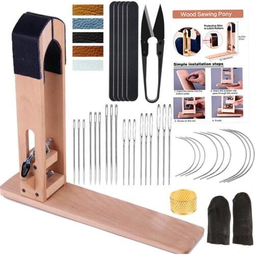 LMDZ Leather Pony - Table Desktop Pony Horse Clamp with Large Eye Sewing Needles and Nail Files for DIY Leather Hand Stitching