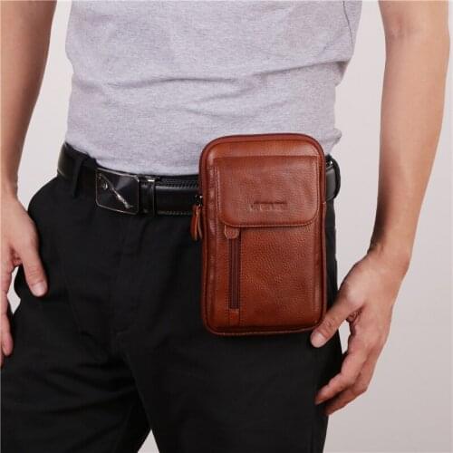 Genuine Leather Men Sling Shoulder Bag Cell Mobile Phone Case Fanny Waist Pack Hook Purse Mini Crossbody Messenger Bags Belt bag