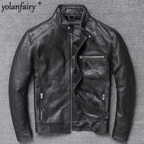 Genuine Leather Jacket Men Clothes 2020 Cowhide Coat Motorcycle Real Cow Leather Jackets Spring Autumn Coats 094Hei KJ3192