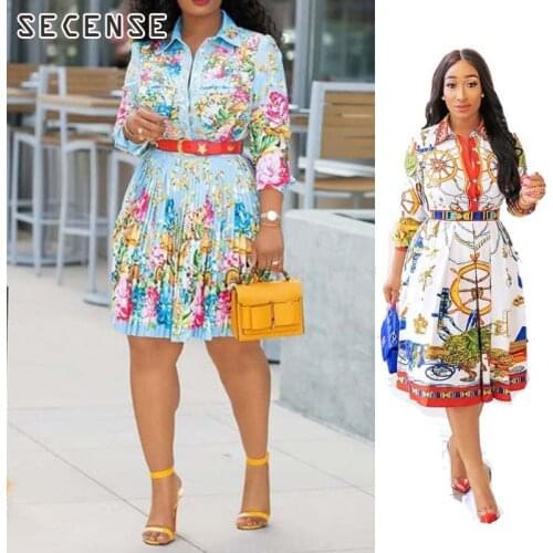 Dresses Women Fashion Design Royal Luxury Print Turn-down Collar A-line Midi Dress Office Lady Best Quality Bodycon Plus Size