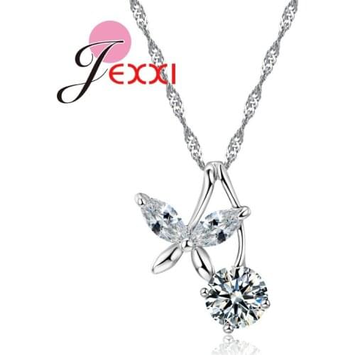 Clear Crystal Stone Flower Branch Drop Pendant Necklace for Women Female Accessaries 925 Sterling Silver Fashion
