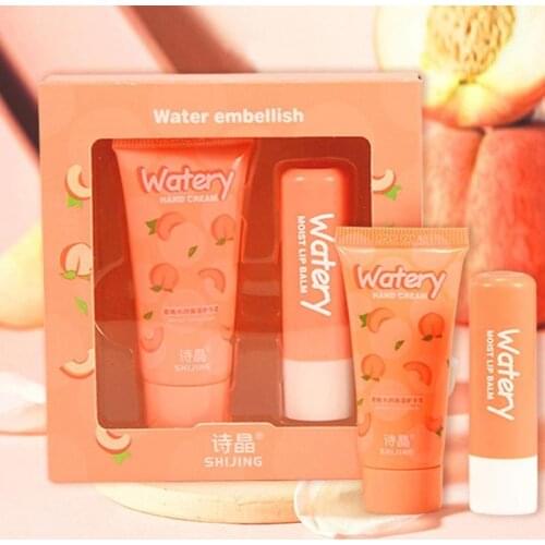 2pcs/set Plant Moisturizer Hand Cream Lip Balm Set Anti Drying Avocado Strawberry Peach Anti Cracked Hand Lotion Hand Skin Care