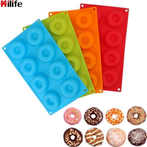 Chocolate Biscuit Cake Mold Bakeware Donut Baking Pan DIY Cake Mould Tray Silicone Donut Mold Non-Stick Mold 8-Cavity 6cm
