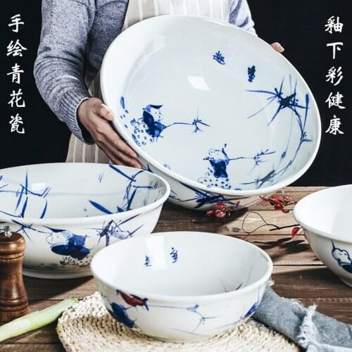 10-16 inch 6.5kg Blue and white Ceramic child Childlike Pattern Home restaurant Ramen fruit soup super Large deep Bowl Tableware