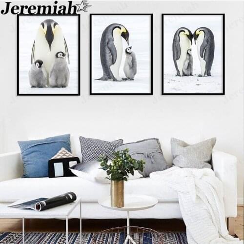 Nordic Black and White Animal Canvas Poster Cute Penguin Sweet Home Bedroom Decoration Wall Art Painting Print