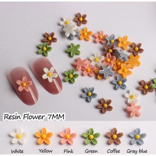 Resin Flat Back Solid Color Flower 7MM 30/100Pcs Nail Art Rhinestones Apply To DIY Manicure Accessories
