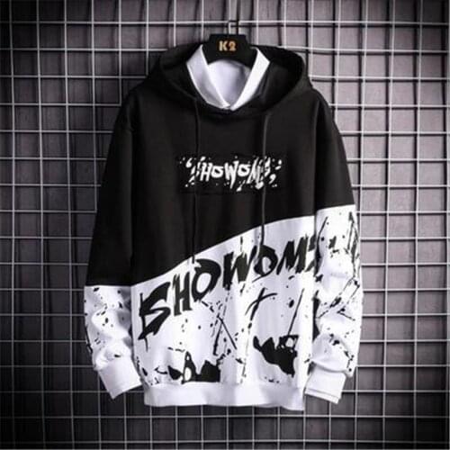 Men Letter Graffiti Print Hoodies Autumn Winter Fashion Oversize Patchwork Hooded Sweatshirt Loose Long Sleeve Hip Hop Clothing