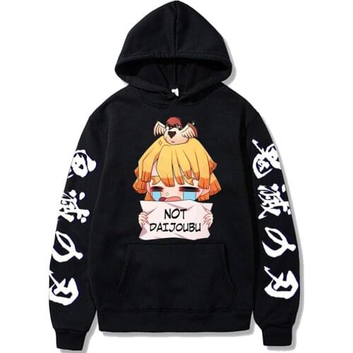 Hot Harajuku Hoodies Anime Agatsuma Zenitsu Loog Sleeve Casual Demon Slayer Loog Sleeve Hoodie Sweatshirts