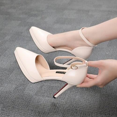 New Women Pumps Fashion Women Shoes Platform Black apricot High Heel All Match Pointed Toe Pu Leather Wedding Pumps Large size