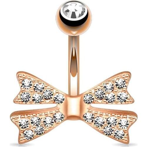 1PC Rose Gold Silver Color Bow-knot Belly Button Rings Women CZ Crystal Navel Piercing Earring Belly Piercing Sex Body Jewelry