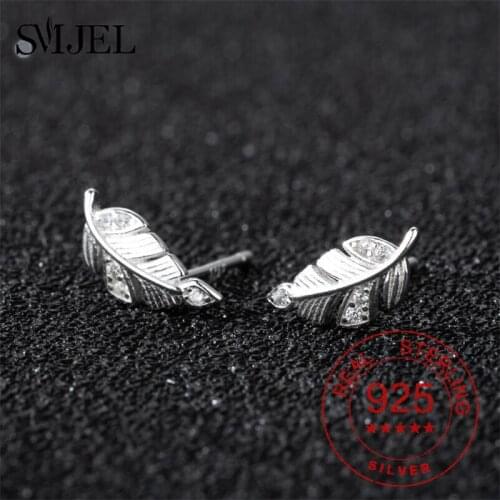 100% 925 Sterling Silver Leaf Earrings for Women Bohemian Small Dolphin Bar Mouse Stud Earrings Bee Girls Jewerly Accessories