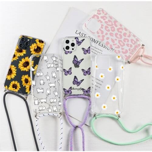 Airbag Necklace Lanyard Hard Case For Xiaomi Redmi Note 8T 9 8 Pro 7 9C 7A 8A 9A Mi A3 CC9E 10T Note 10 Pro Lite Butterfly Cover