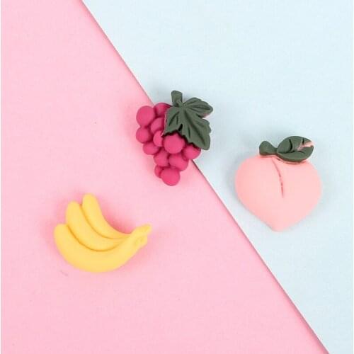 10Pcs Cute Simulation Fruit Resin 3D Peaches Banana Grapes Patch Charms For DIY Making Earrings Phone Case Decoration No Hole
