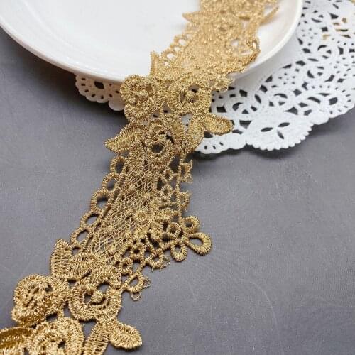 14-19Yds/Lot 4.4cm Gold Thread Flower Lace Trim Diy Wedding Party Crafts Ribbon Cosplay Stage Performance Apparel Lace Trim