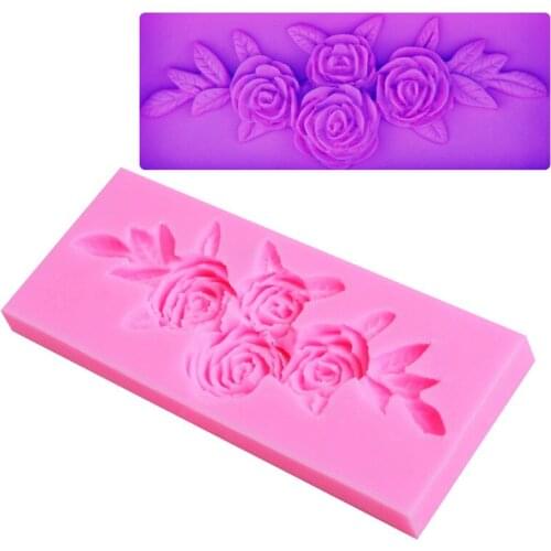 4 Roses With Leaves Silicone Mold Cookie Cake Decoration Tools Wedding Fondant Decoration Baking Mold